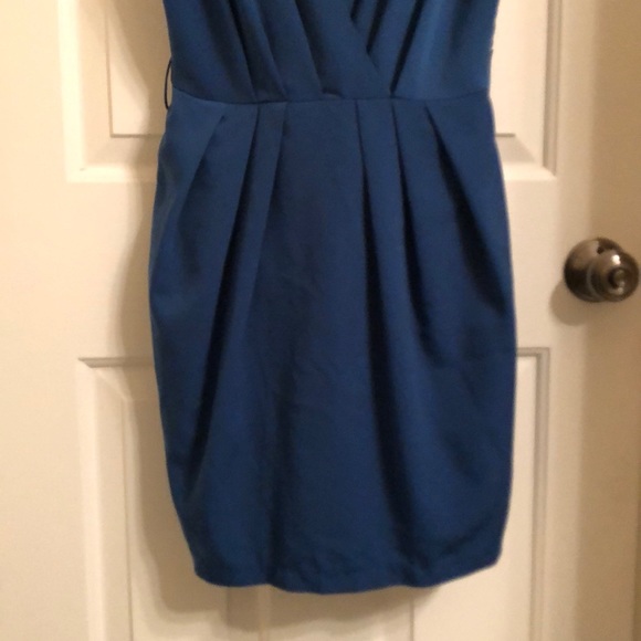 Dark Blue/Dark Teal V Neck Cocktail Dress - Picture 3 of 4